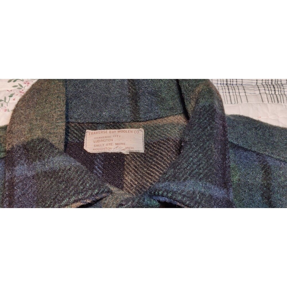 Vintage Traverse Bay Woolen Company Wool Flannel Shirt Green Blue Color 40s 50s - Picture 4 of 15